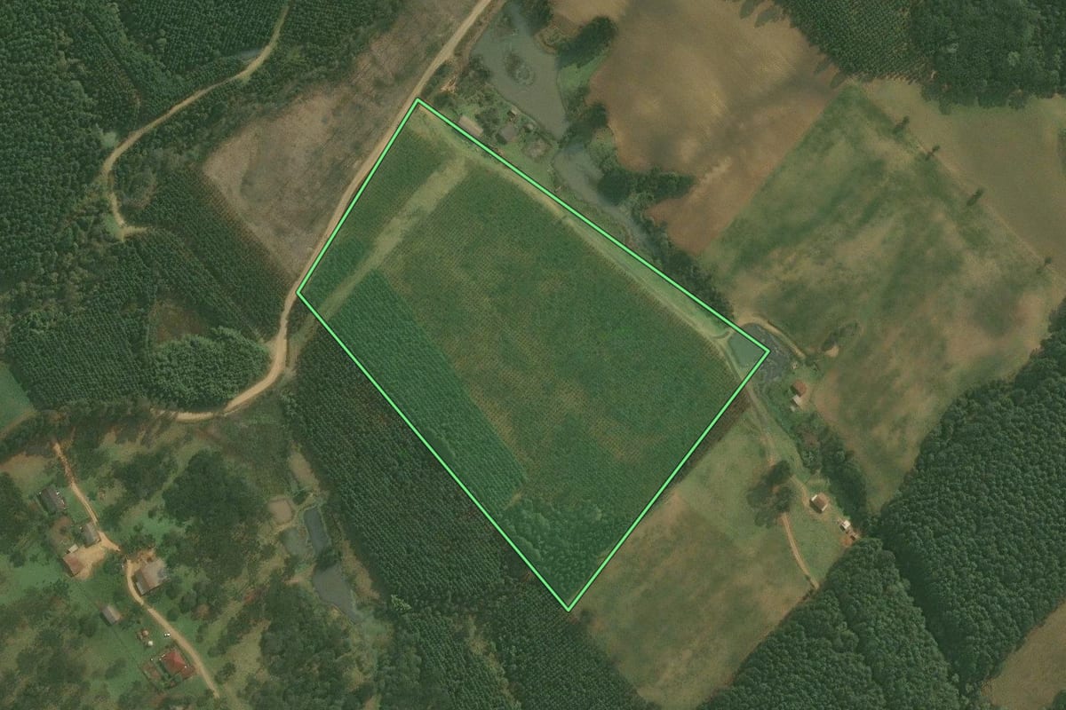 Imagem de satélite do imóvel rural em Rio Negrinho (SC), com o contorno declarado no CAR desenhado por cima.
