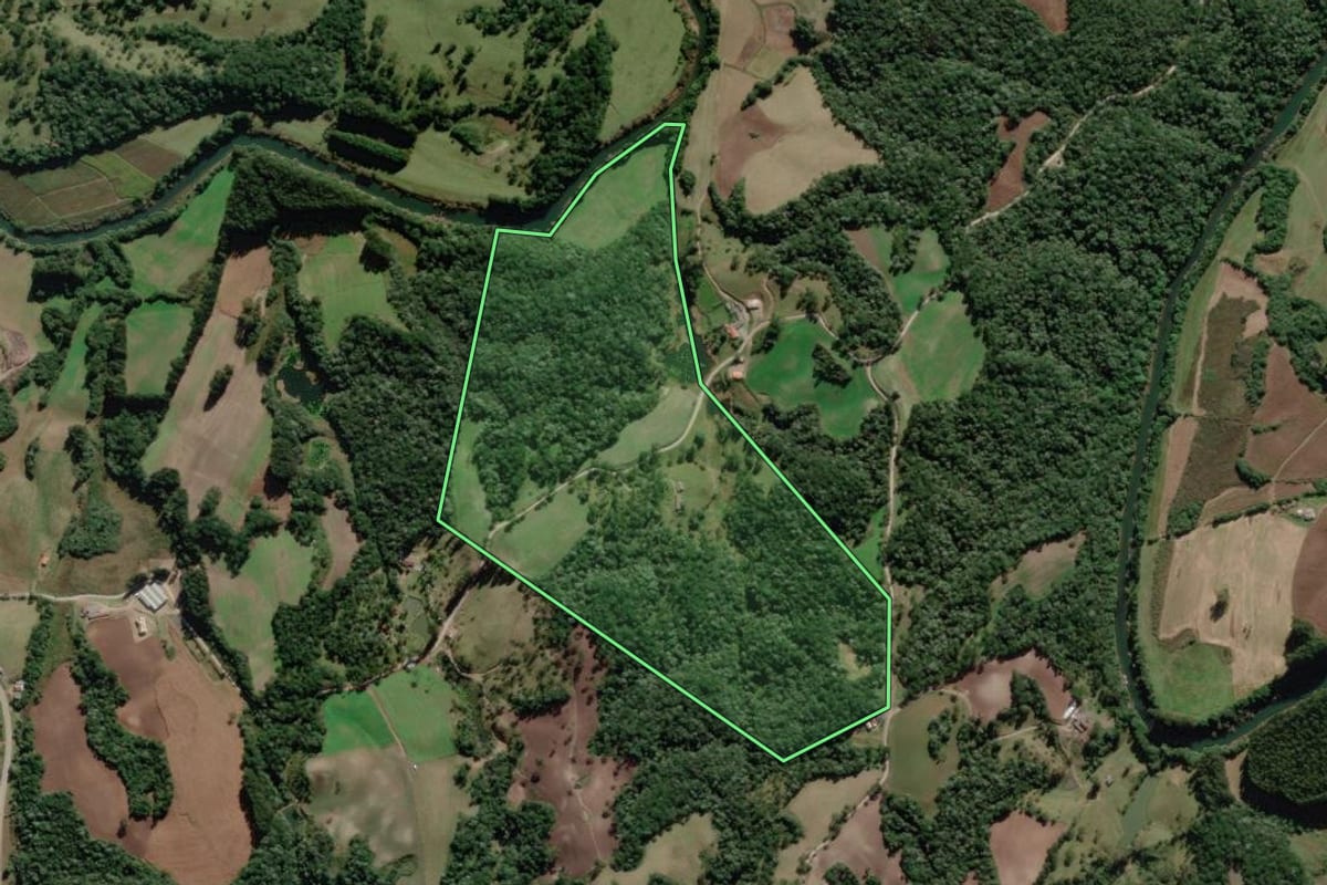 Imagem de satélite do imóvel rural em Rio Rufino (SC), com o contorno declarado no CAR desenhado por cima.