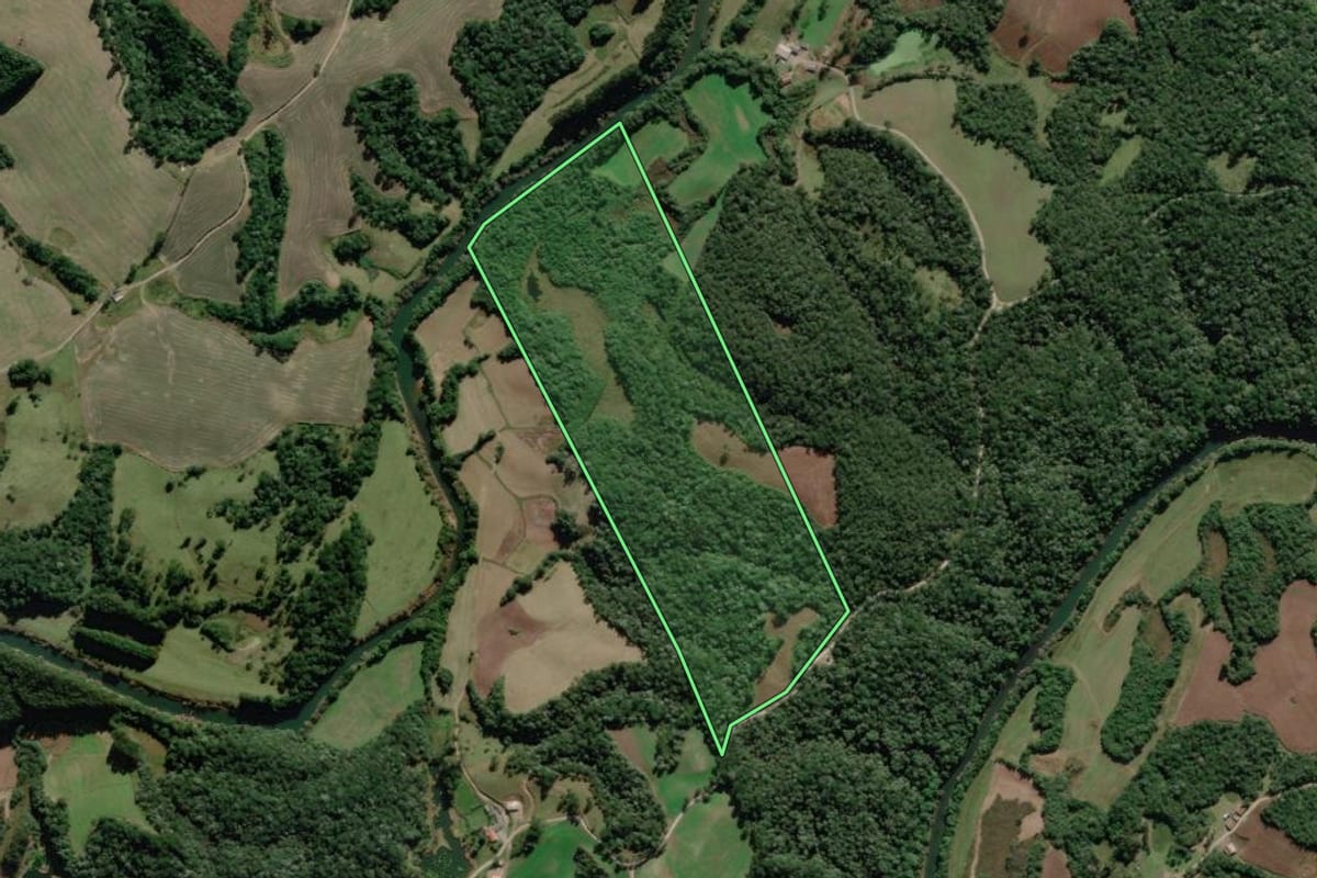 Imagem de satélite do imóvel rural em Rio Rufino (SC), com o contorno declarado no CAR desenhado por cima.