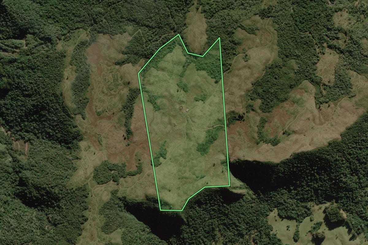 Imagem de satélite do imóvel rural em Rio Rufino (SC), com o contorno declarado no CAR desenhado por cima.