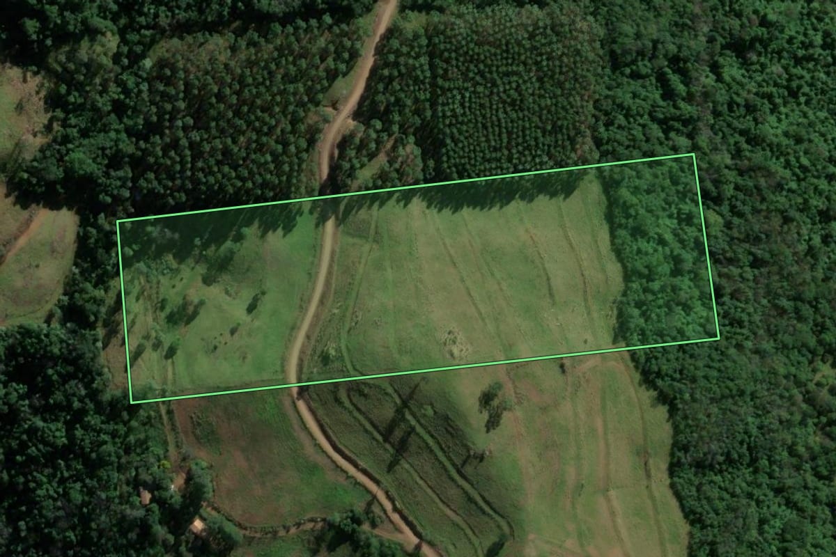 Imagem de satélite do imóvel rural em Riqueza (SC), com o contorno declarado no CAR desenhado por cima.