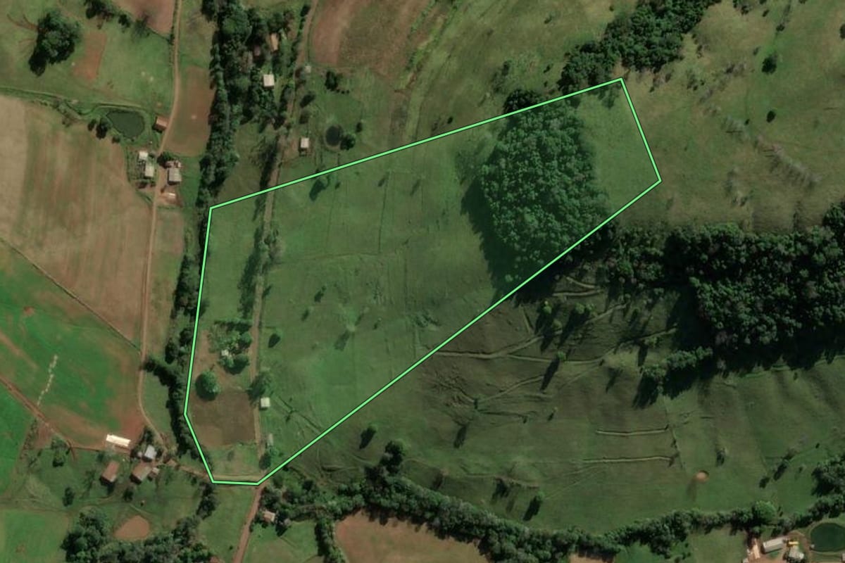 Imagem de satélite do imóvel rural em Riqueza (SC), com o contorno declarado no CAR desenhado por cima.