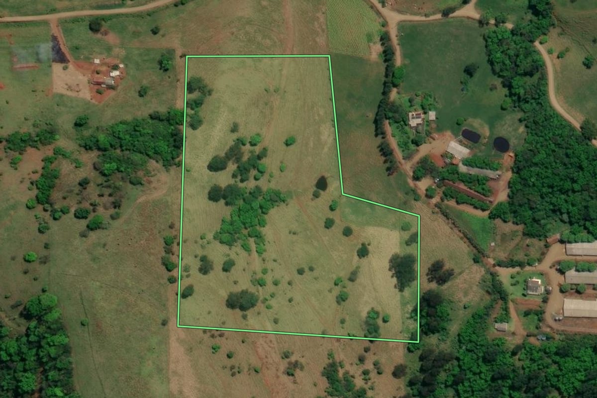 Imagem de satélite do imóvel rural em Riqueza (SC), com o contorno declarado no CAR desenhado por cima.