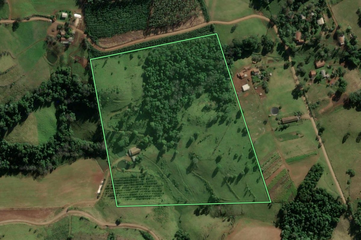 Imagem de satélite do imóvel rural em Riqueza (SC), com o contorno declarado no CAR desenhado por cima.