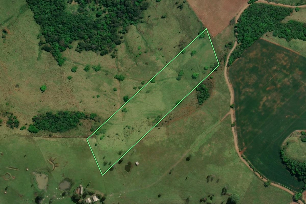 Imagem de satélite do imóvel rural em Riqueza (SC), com o contorno declarado no CAR desenhado por cima.