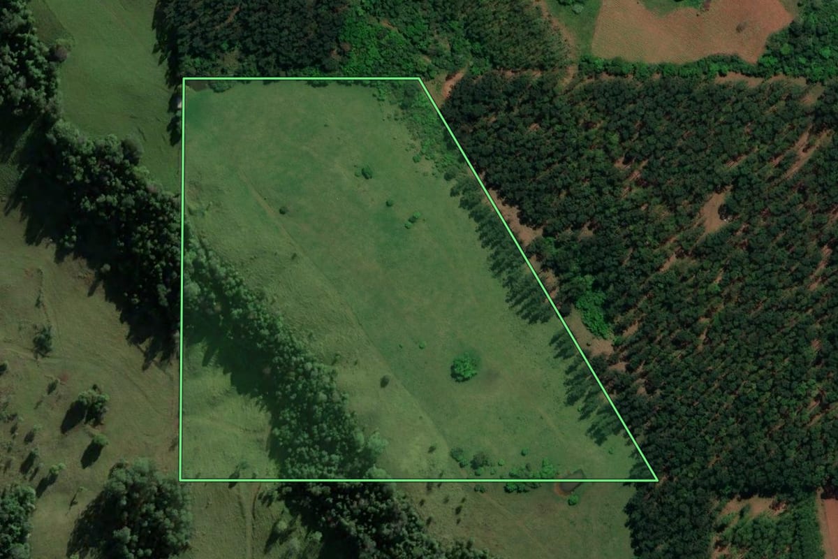 Imagem de satélite do imóvel rural em Riqueza (SC), com o contorno declarado no CAR desenhado por cima.