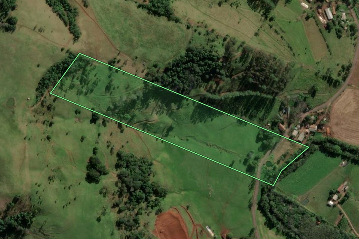 Imagem de satélite do imóvel rural em Riqueza (SC), com o contorno declarado no CAR desenhado por cima.