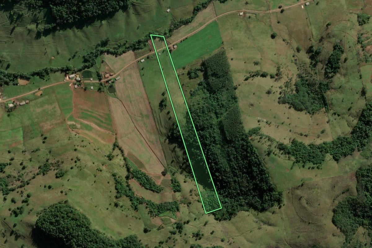 Imagem de satélite do imóvel rural em Riqueza (SC), com o contorno declarado no CAR desenhado por cima.