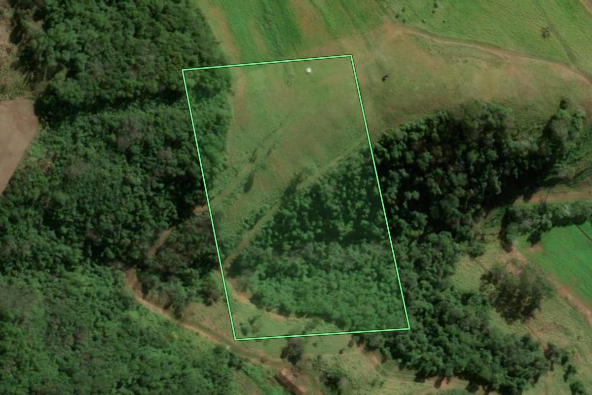 Imagem de satélite do imóvel rural em Riqueza (SC), com o contorno declarado no CAR desenhado por cima.