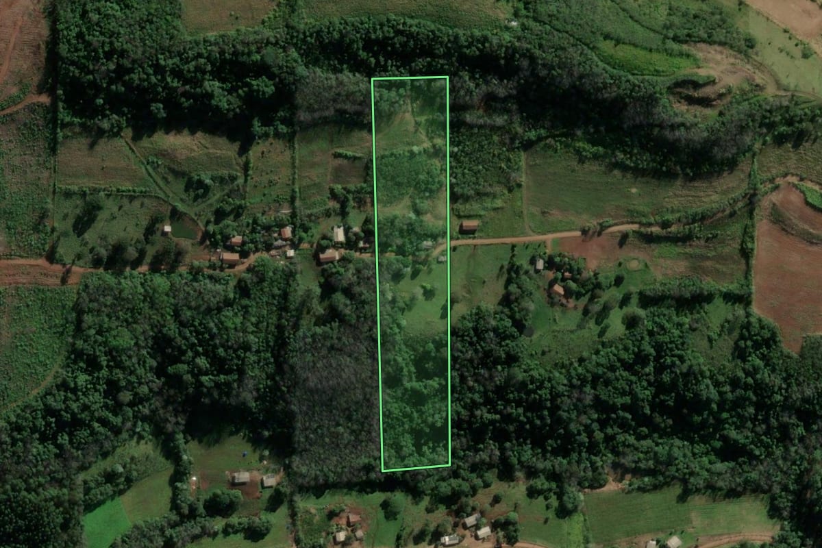 Imagem de satélite do imóvel rural em Riqueza (SC), com o contorno declarado no CAR desenhado por cima.