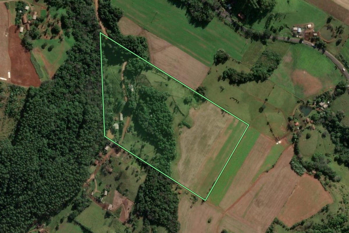 Imagem de satélite do imóvel rural em Riqueza (SC), com o contorno declarado no CAR desenhado por cima.