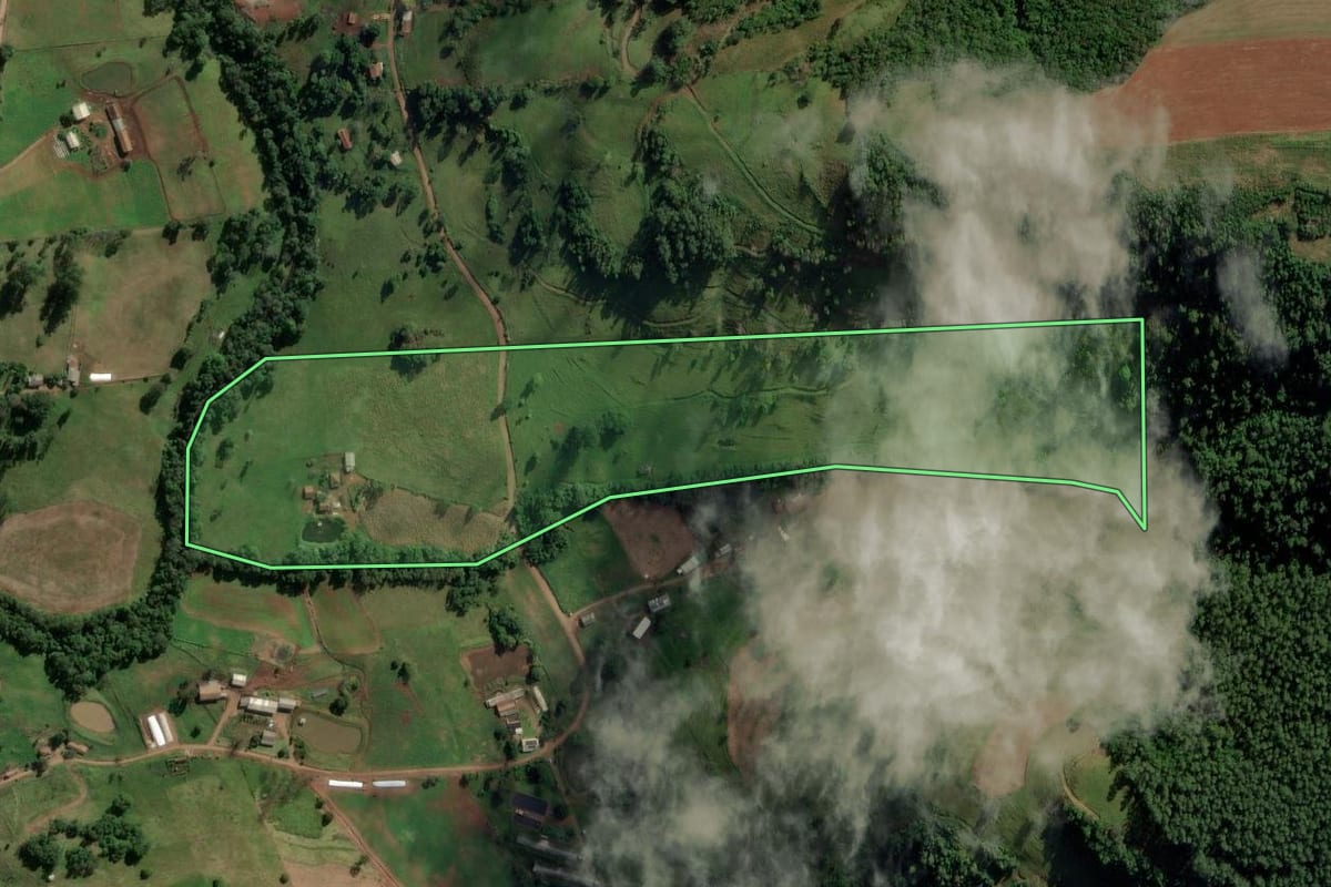 Imagem de satélite do imóvel rural em Riqueza (SC), com o contorno declarado no CAR desenhado por cima.
