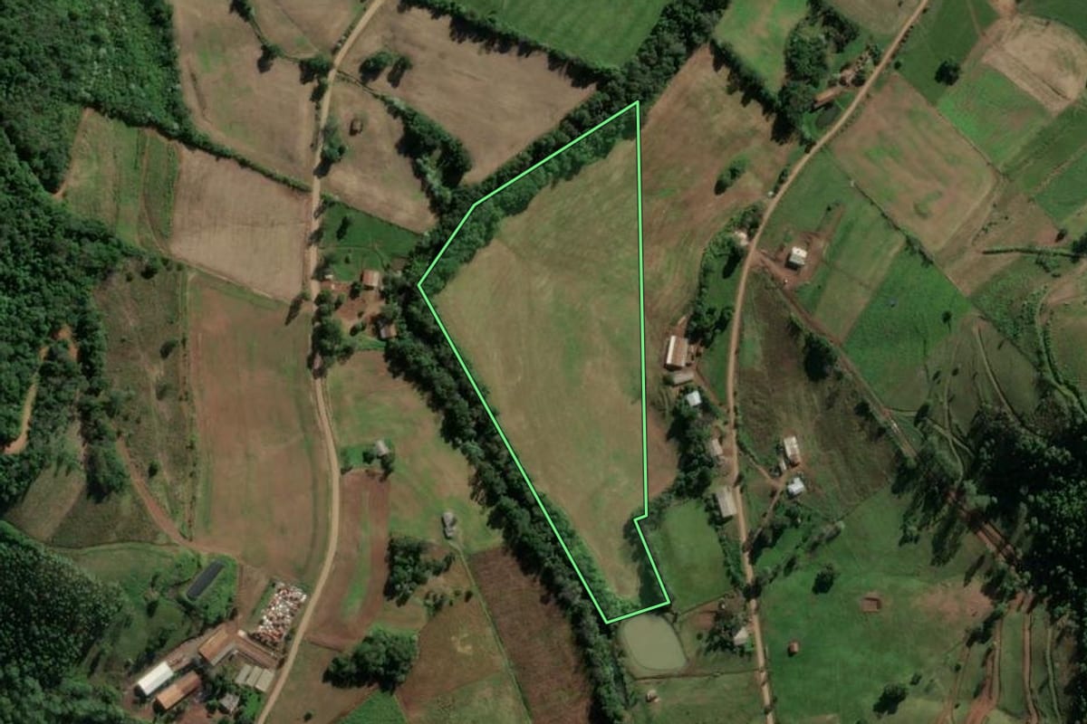 Imagem de satélite do imóvel rural em Riqueza (SC), com o contorno declarado no CAR desenhado por cima.
