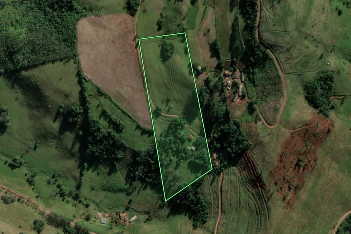 Imagem de satélite do imóvel rural em Riqueza (SC), com o contorno declarado no CAR desenhado por cima.
