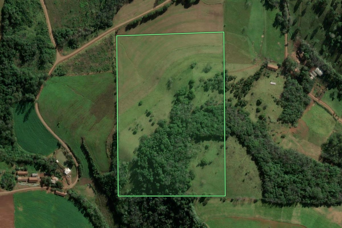Imagem de satélite do imóvel rural em Riqueza (SC), com o contorno declarado no CAR desenhado por cima.