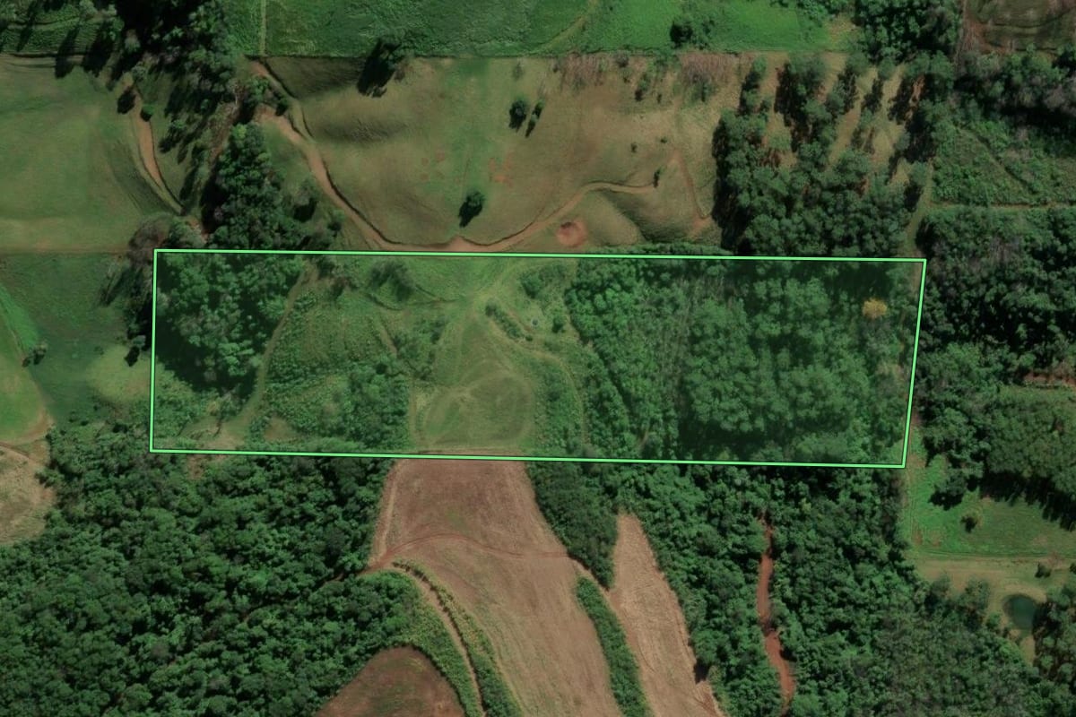 Imagem de satélite do imóvel rural em Riqueza (SC), com o contorno declarado no CAR desenhado por cima.