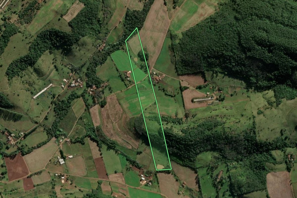 Imagem de satélite do imóvel rural em Riqueza (SC), com o contorno declarado no CAR desenhado por cima.
