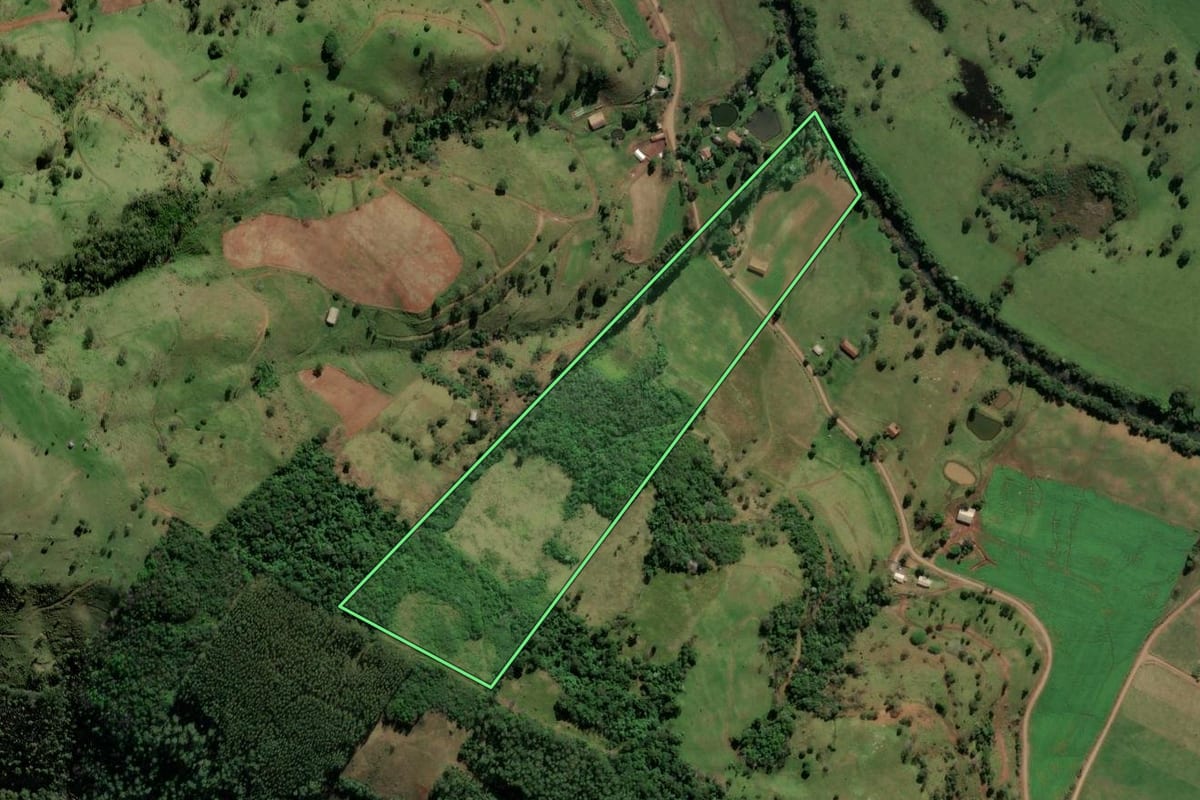 Imagem de satélite do imóvel rural em Riqueza (SC), com o contorno declarado no CAR desenhado por cima.