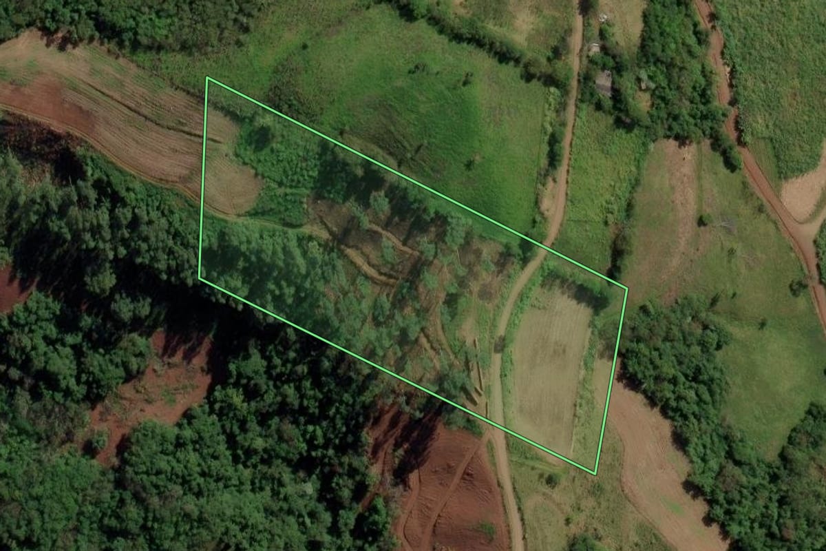 Imagem de satélite do imóvel rural em Riqueza (SC), com o contorno declarado no CAR desenhado por cima.