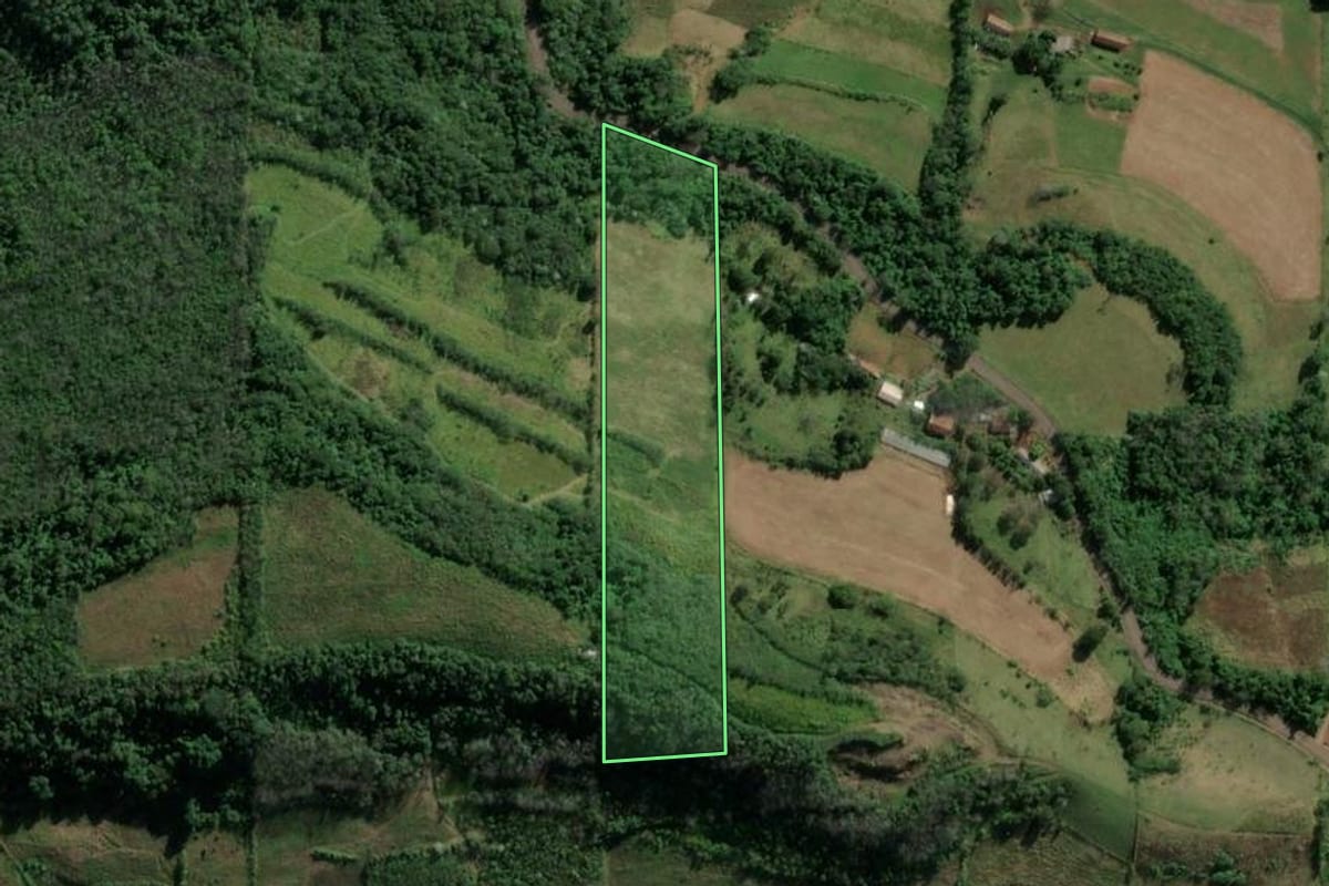 Imagem de satélite do imóvel rural em Riqueza (SC), com o contorno declarado no CAR desenhado por cima.