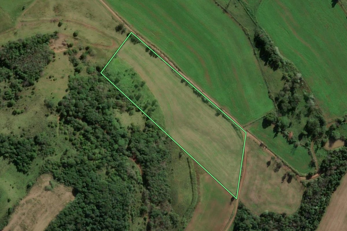 Imagem de satélite do imóvel rural em Riqueza (SC), com o contorno declarado no CAR desenhado por cima.