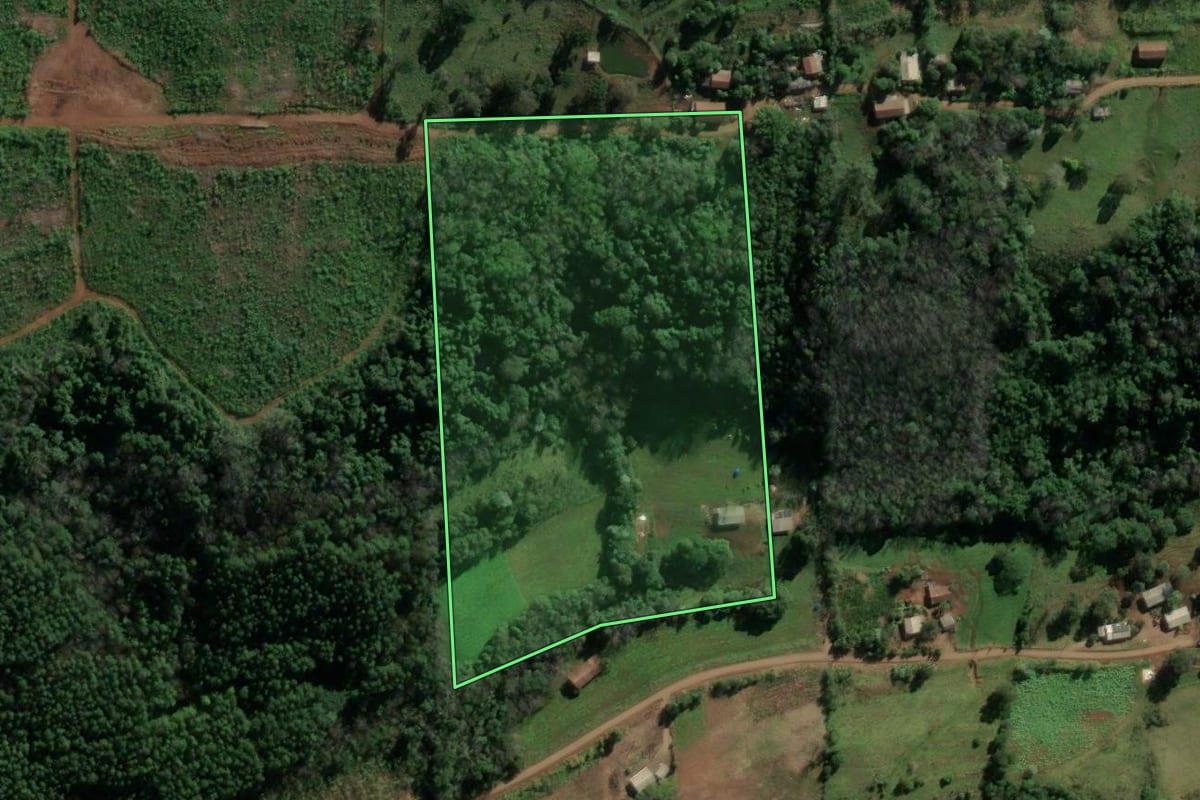 Imagem de satélite do imóvel rural em Riqueza (SC), com o contorno declarado no CAR desenhado por cima.