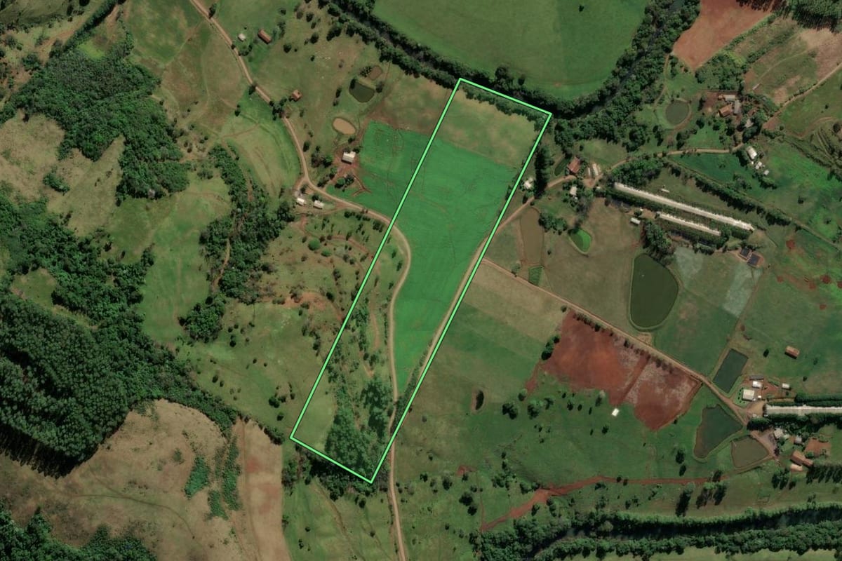 Imagem de satélite do imóvel rural em Riqueza (SC), com o contorno declarado no CAR desenhado por cima.