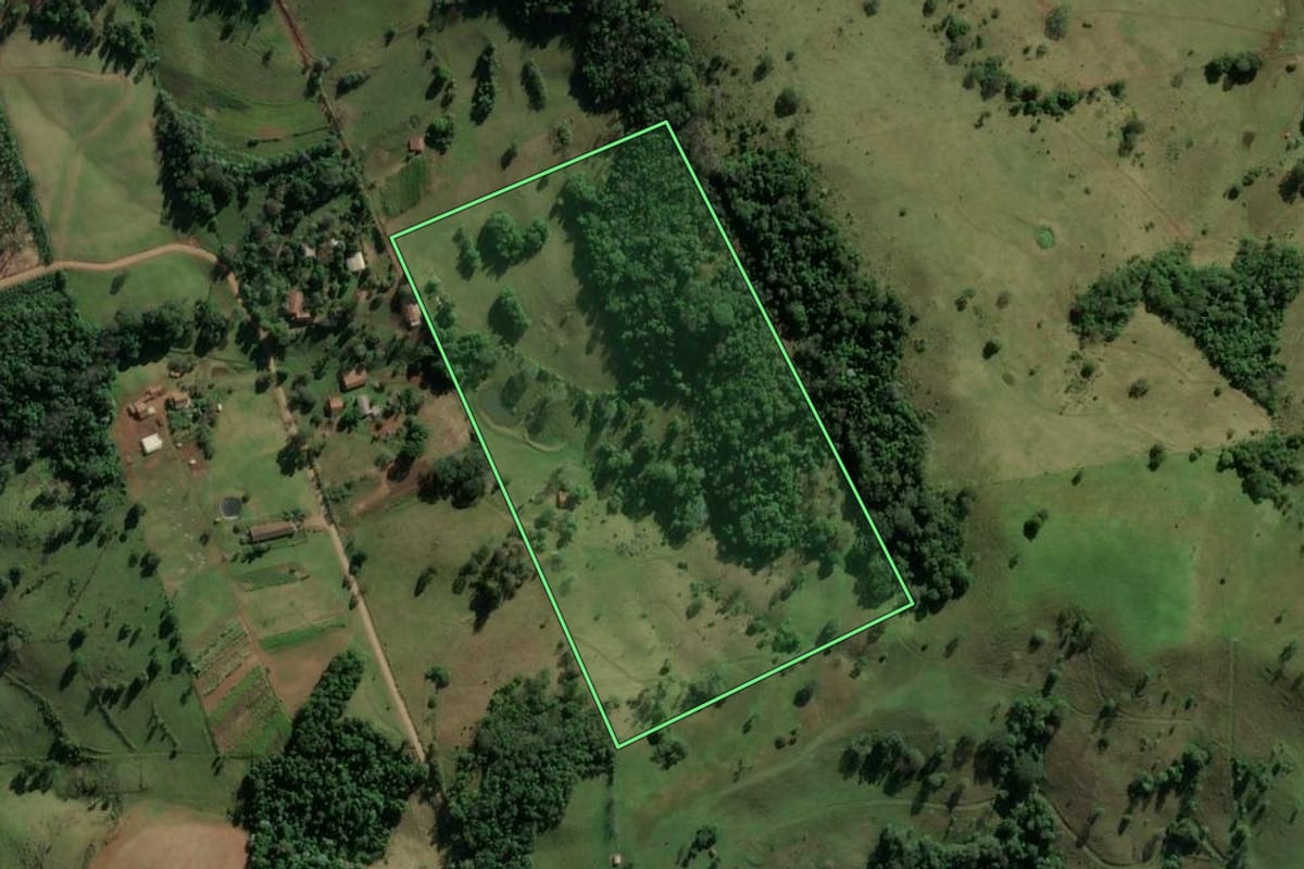 Imagem de satélite do imóvel rural em Riqueza (SC), com o contorno declarado no CAR desenhado por cima.