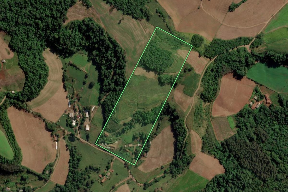 Imagem de satélite do imóvel rural em Riqueza (SC), com o contorno declarado no CAR desenhado por cima.