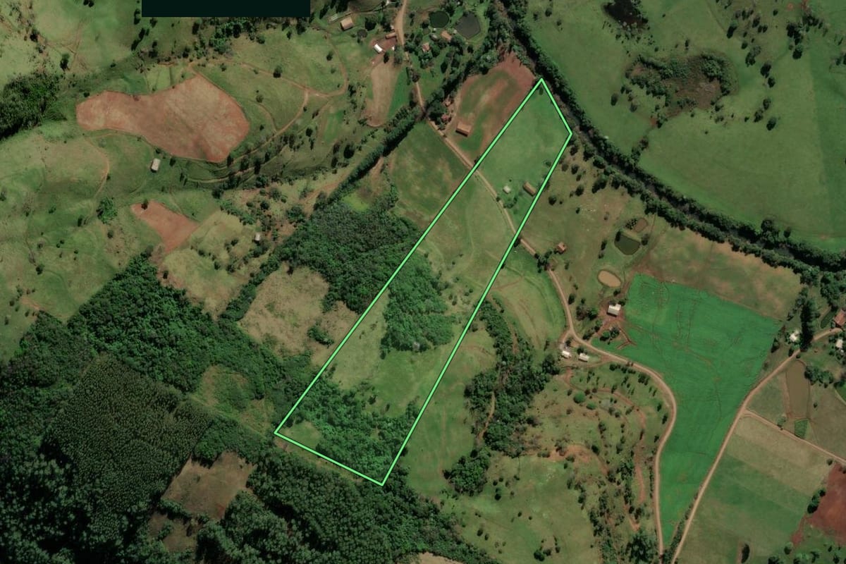 Imagem de satélite do imóvel rural em Riqueza (SC), com o contorno declarado no CAR desenhado por cima.
