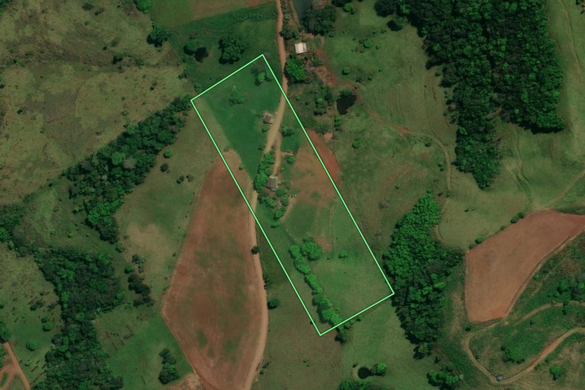 Imagem de satélite do imóvel rural em Romelândia (SC), com o contorno declarado no CAR desenhado por cima.