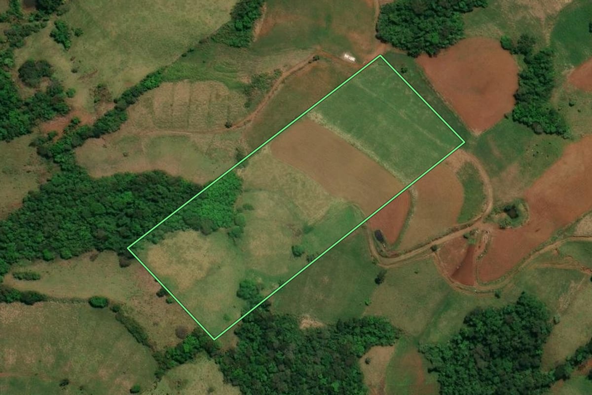 Imagem de satélite do imóvel rural em Romelândia (SC), com o contorno declarado no CAR desenhado por cima.