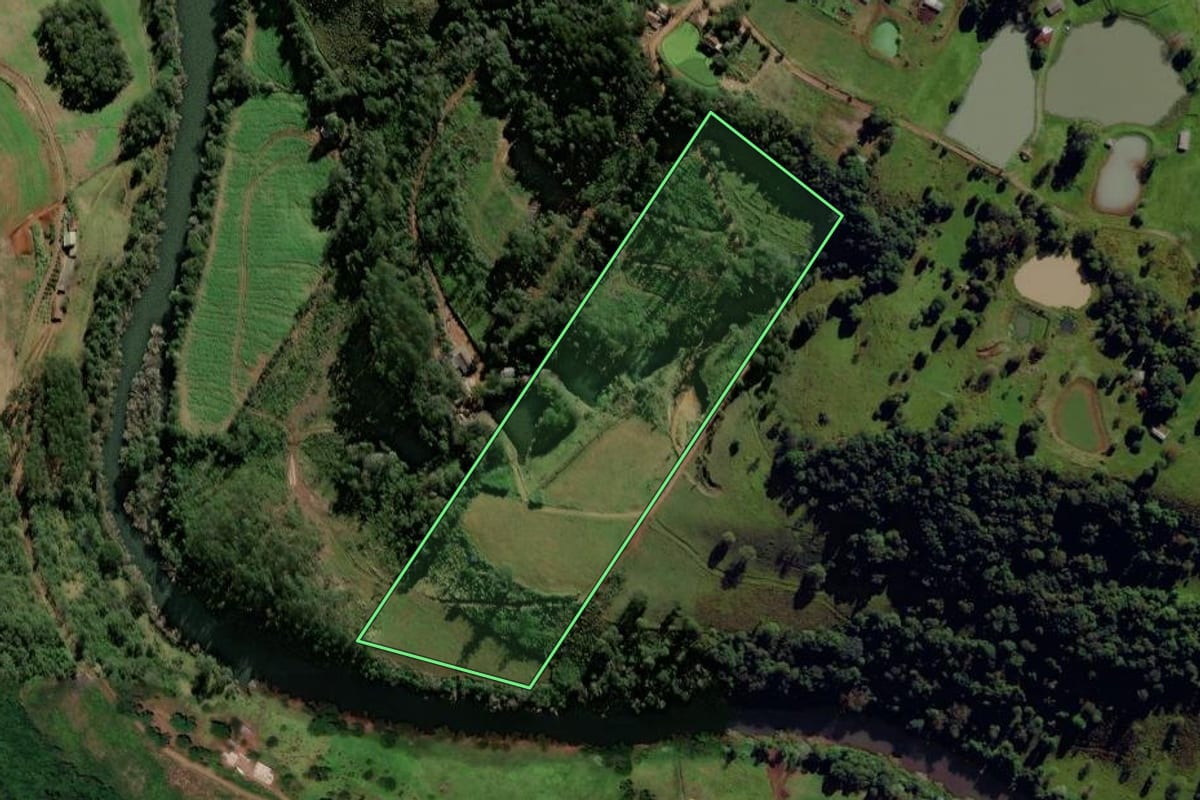 Imagem de satélite do imóvel rural em Romelândia (SC), com o contorno declarado no CAR desenhado por cima.