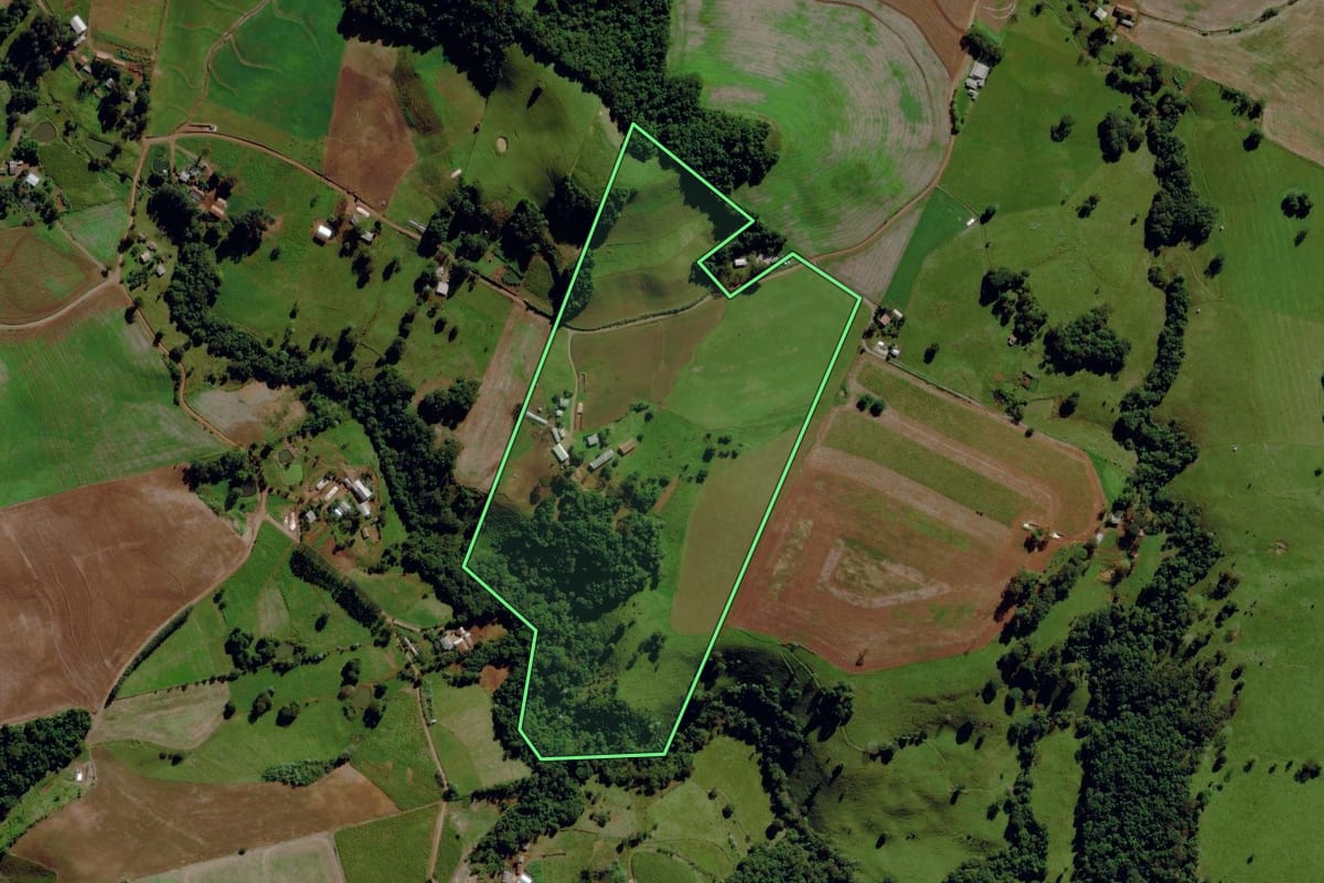 Imagem de satélite do imóvel rural em Romelândia (SC), com o contorno declarado no CAR desenhado por cima.