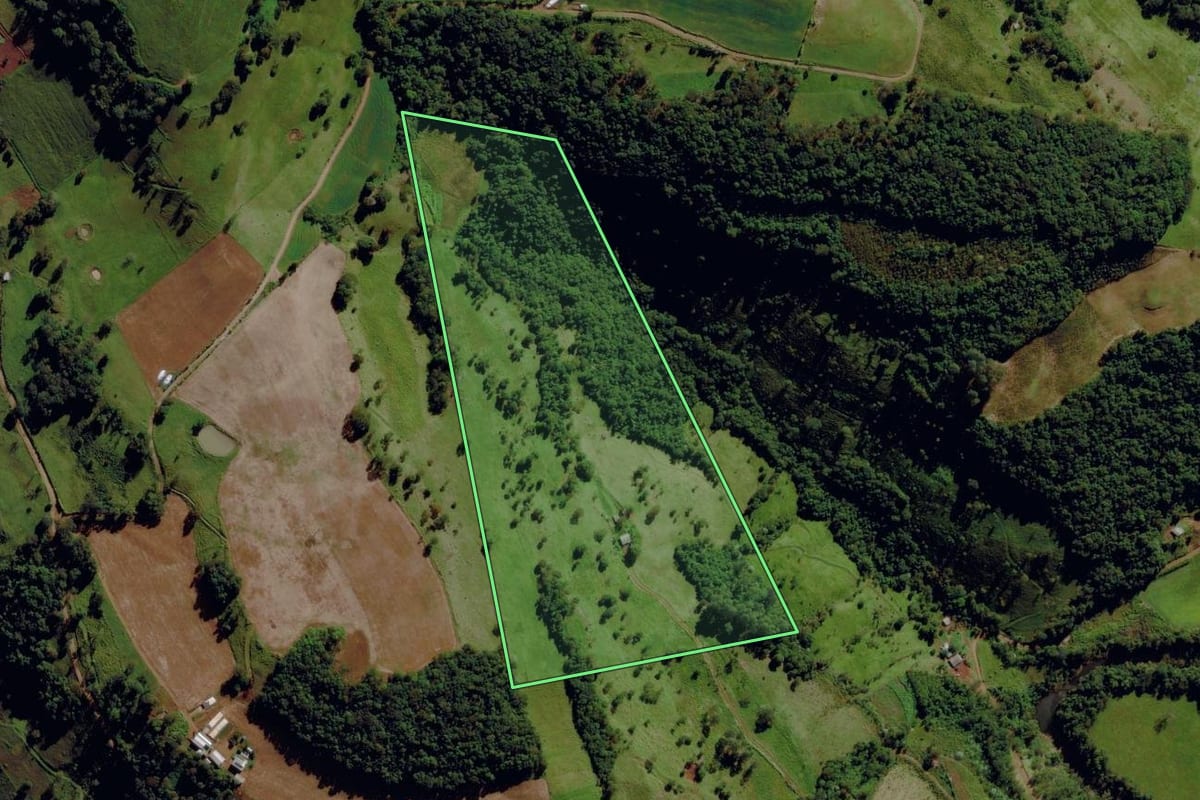 Imagem de satélite do imóvel rural em Romelândia (SC), com o contorno declarado no CAR desenhado por cima.