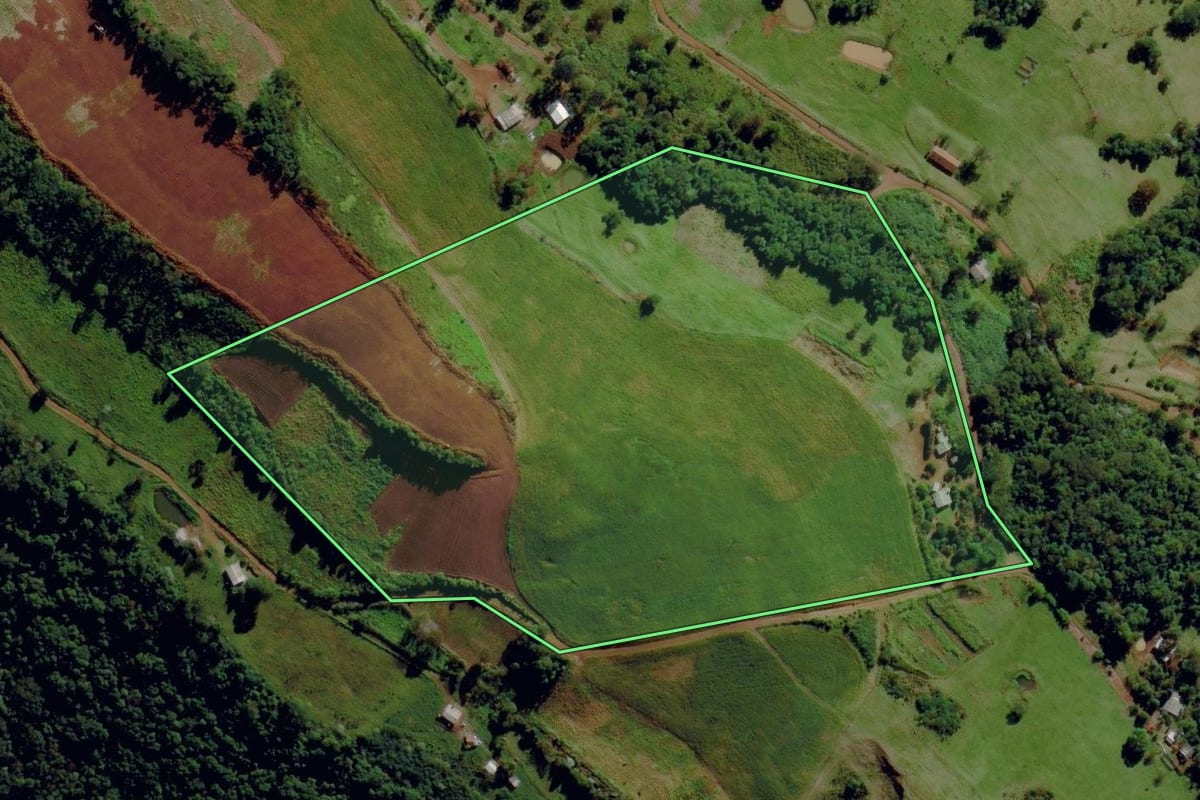 Imagem de satélite do imóvel rural em Romelândia (SC), com o contorno declarado no CAR desenhado por cima.