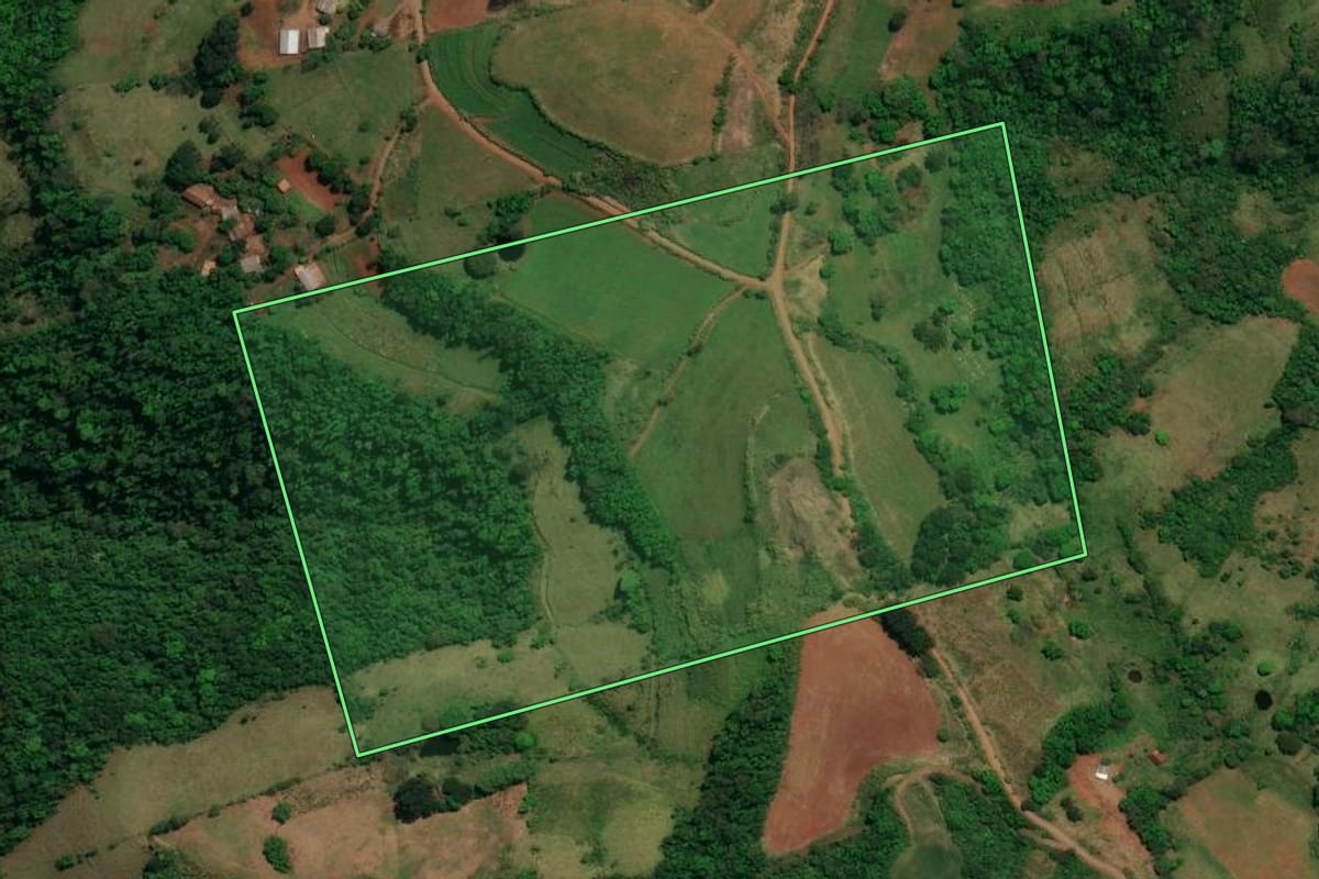 Imagem de satélite do imóvel rural em Romelândia (SC), com o contorno declarado no CAR desenhado por cima.