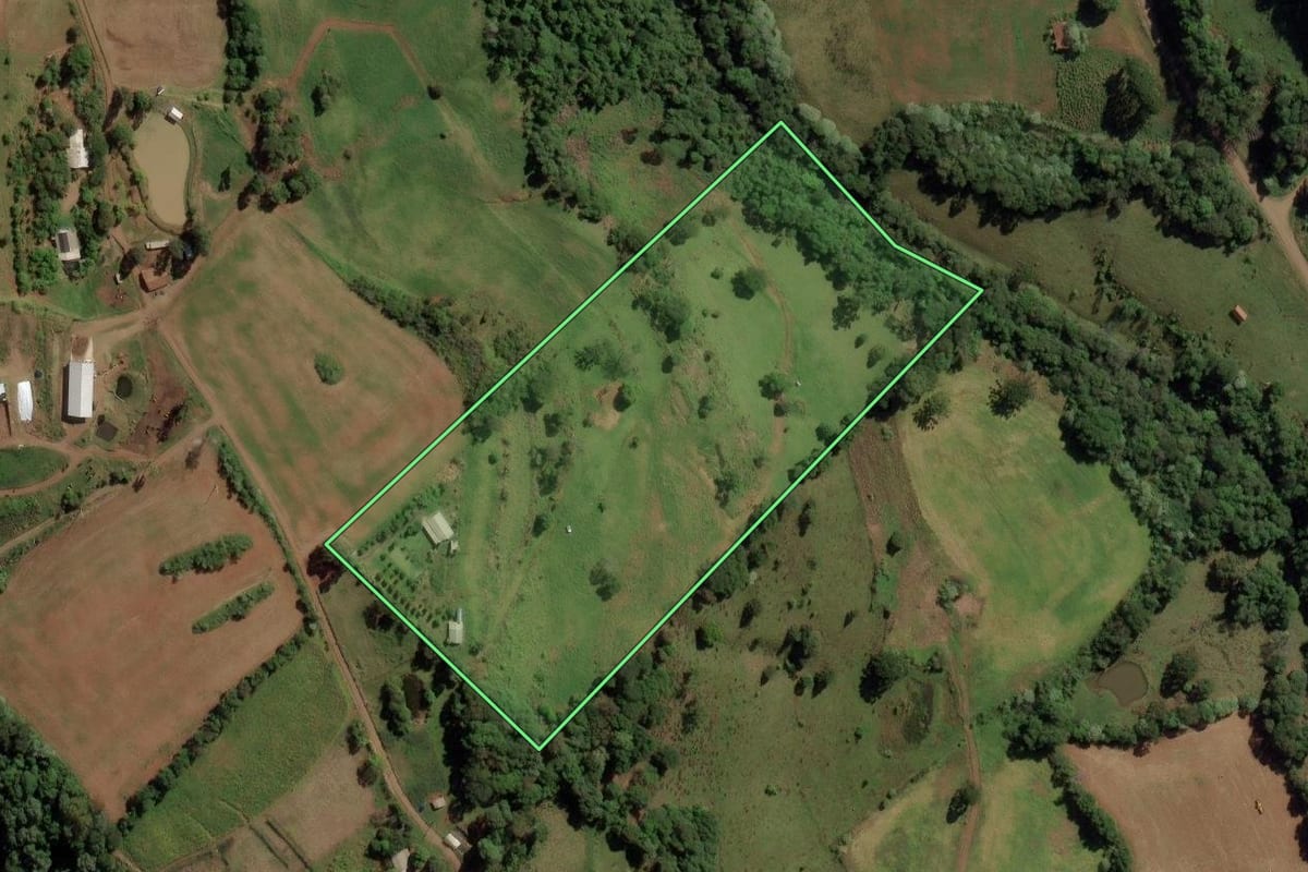 Imagem de satélite do imóvel rural em Romelândia (SC), com o contorno declarado no CAR desenhado por cima.
