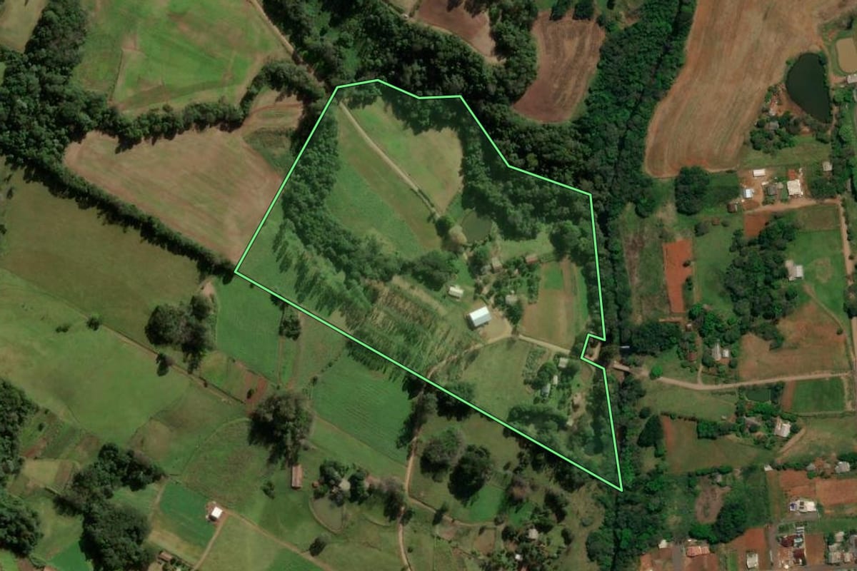 Imagem de satélite do imóvel rural em Romelândia (SC), com o contorno declarado no CAR desenhado por cima.
