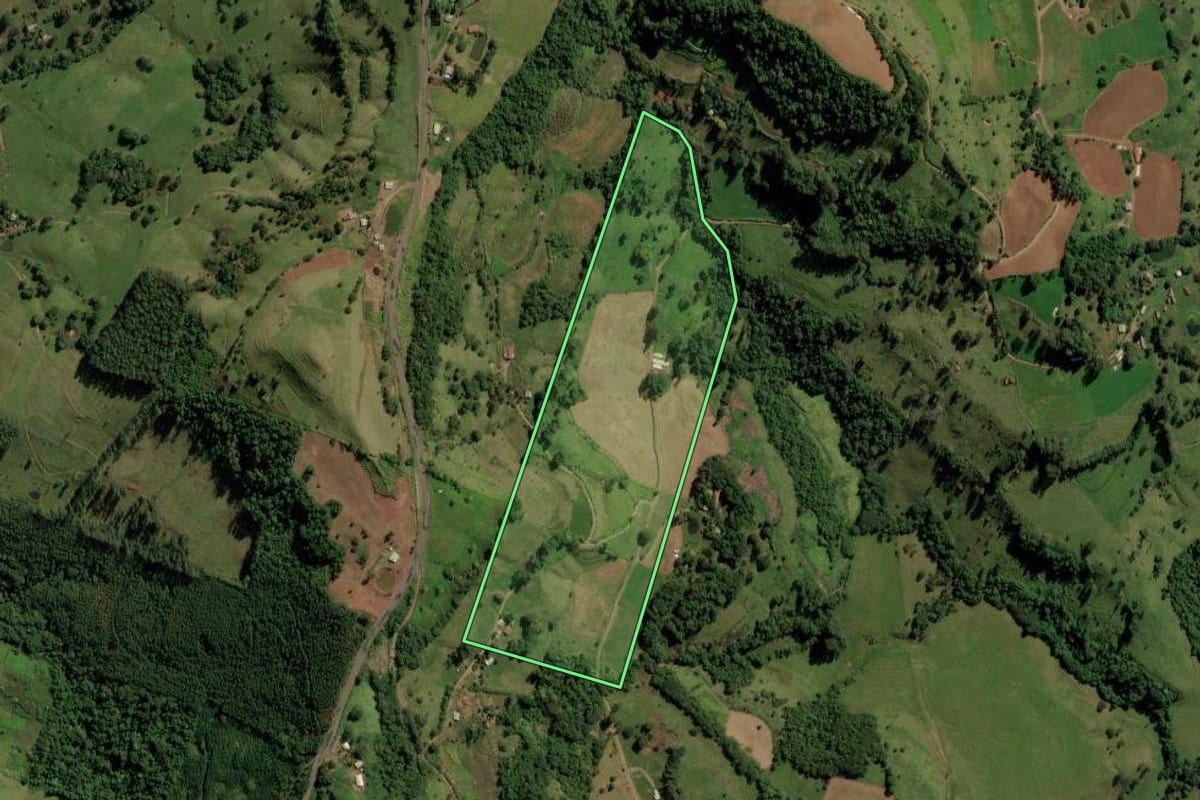 Imagem de satélite do imóvel rural em Romelândia (SC), com o contorno declarado no CAR desenhado por cima.
