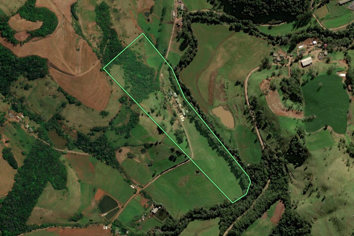 Imagem de satélite do imóvel rural em Romelândia (SC), com o contorno declarado no CAR desenhado por cima.