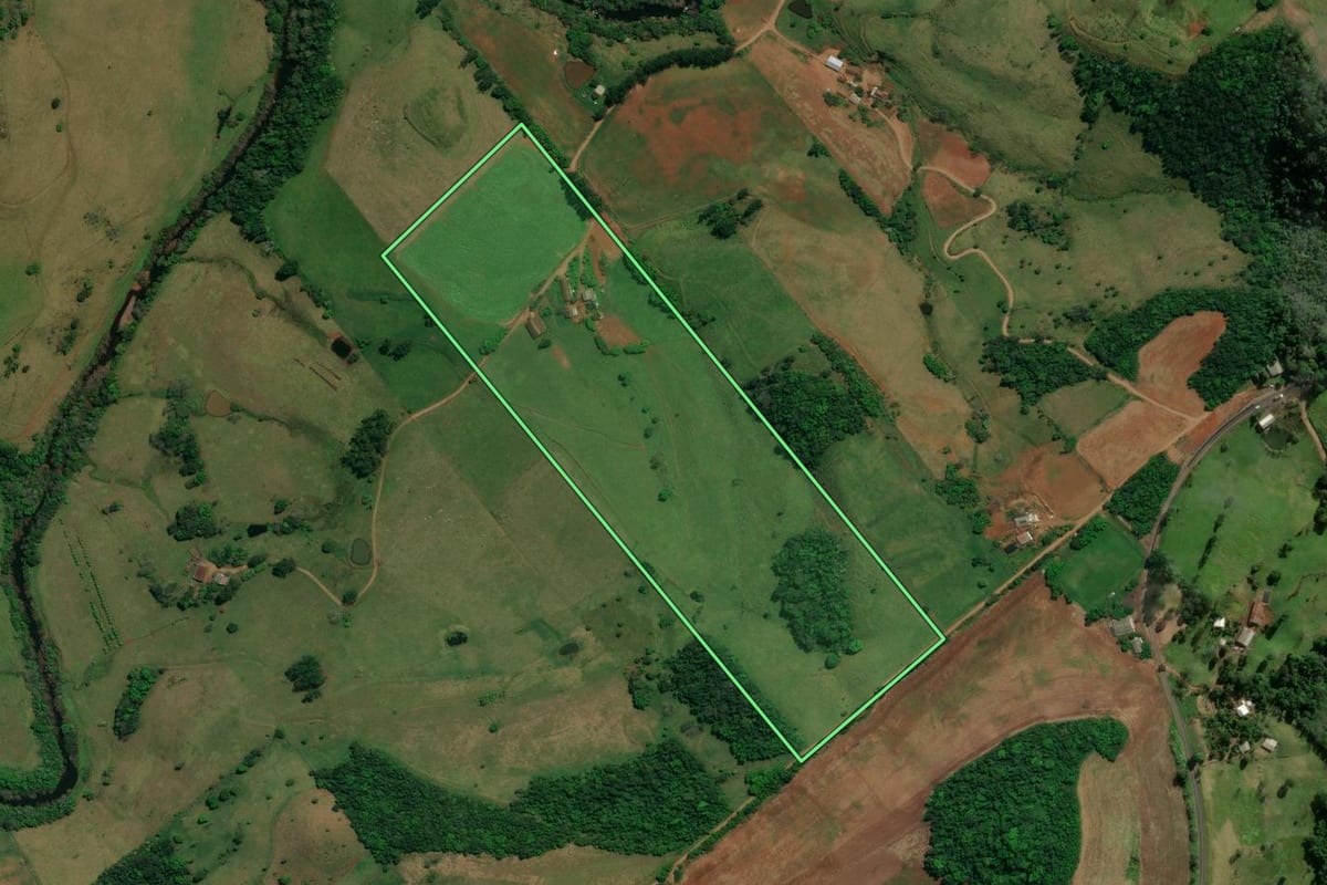 Imagem de satélite do imóvel rural em Romelândia (SC), com o contorno declarado no CAR desenhado por cima.