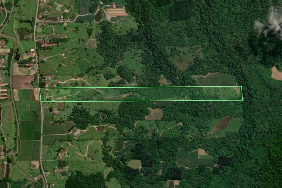 Imagem de satélite do imóvel rural em Salete (SC), com o contorno declarado no CAR desenhado por cima.