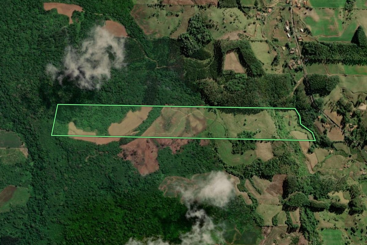 Imagem de satélite do imóvel rural em Salete (SC), com o contorno declarado no CAR desenhado por cima.