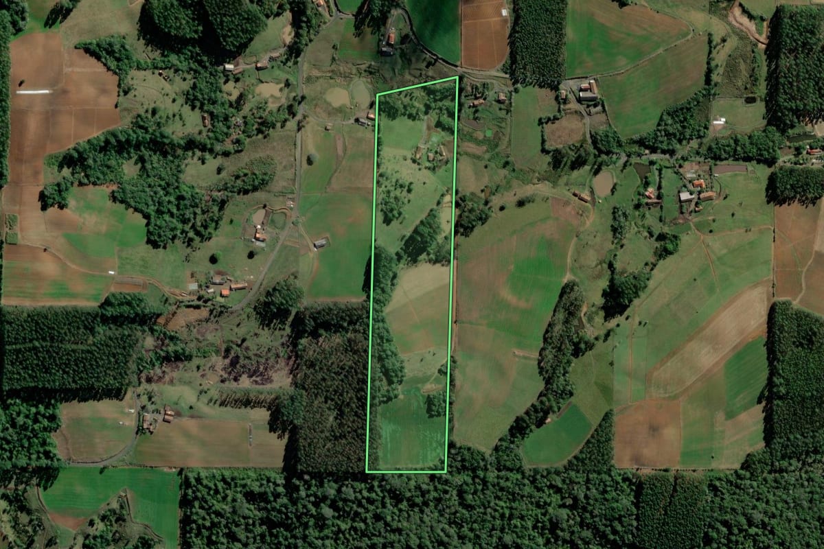 Imagem de satélite do imóvel rural em Salete (SC), com o contorno declarado no CAR desenhado por cima.