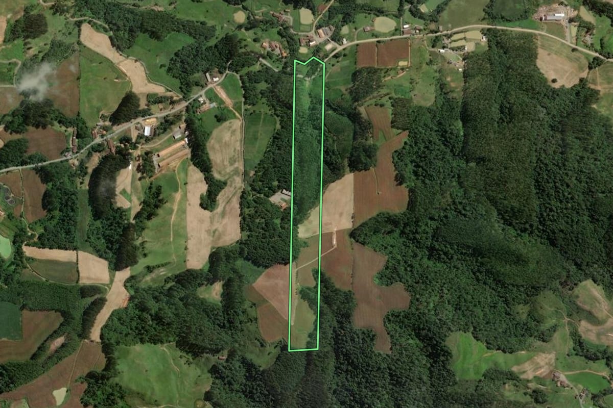 Imagem de satélite do imóvel rural em Salete (SC), com o contorno declarado no CAR desenhado por cima.