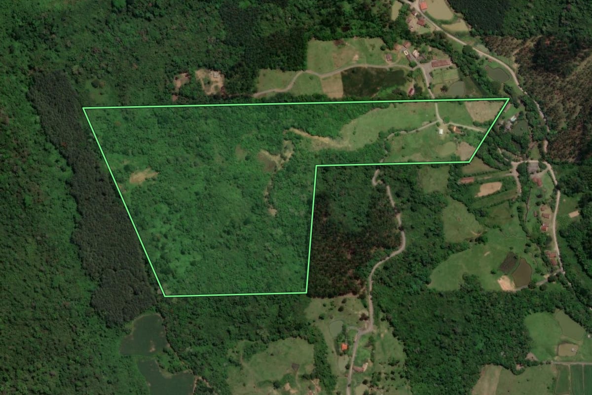 Imagem de satélite do imóvel rural em Salete (SC), com o contorno declarado no CAR desenhado por cima.