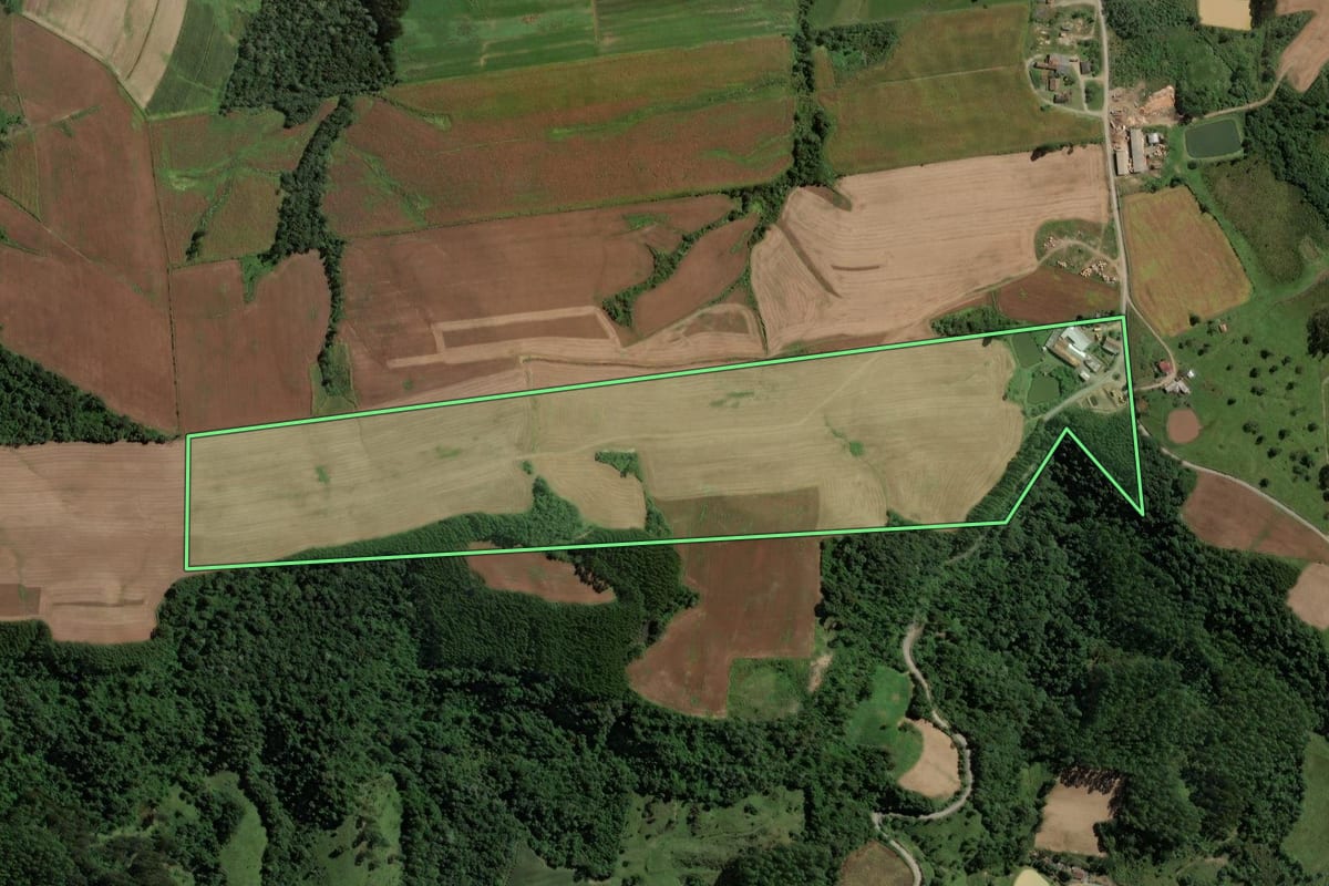 Imagem de satélite do imóvel rural em Salete (SC), com o contorno declarado no CAR desenhado por cima.