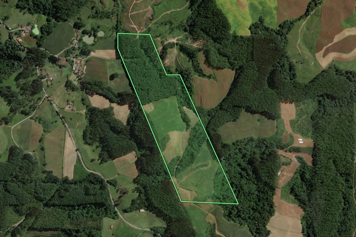 Imagem de satélite do imóvel rural em Salete (SC), com o contorno declarado no CAR desenhado por cima.