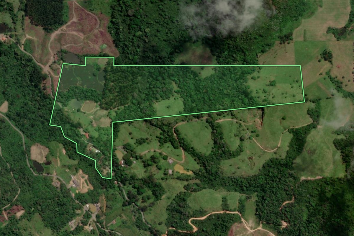 Imagem de satélite do imóvel rural em Salete (SC), com o contorno declarado no CAR desenhado por cima.